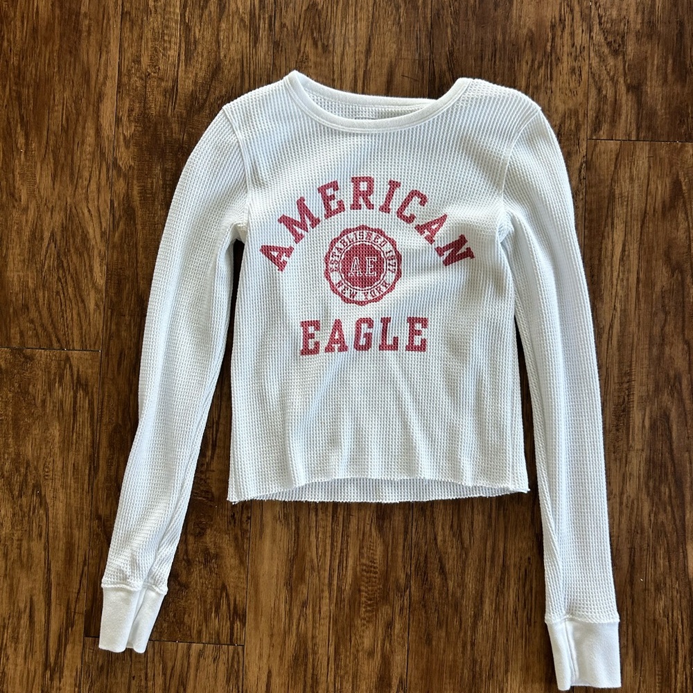 American Eagle Outfitters White Ribbed Crop Sweatshirt